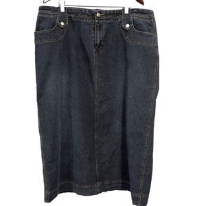 VTG Y2K SWAK Jeans Denim Maxi Skirt Womens 20 Dark Wash Utility Cargo Long